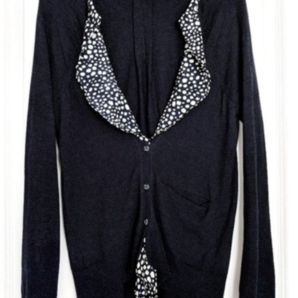 Anthropologie HWR navy blue ruffled cardigan sweater size small - Picture 2 of 7